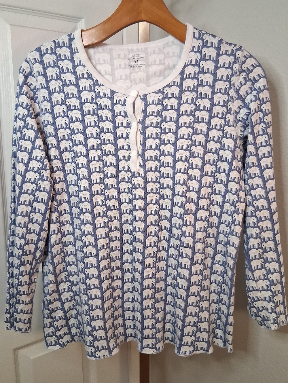Roller Rabbit Elephant Print Pajama Top Medium Pima Cotton